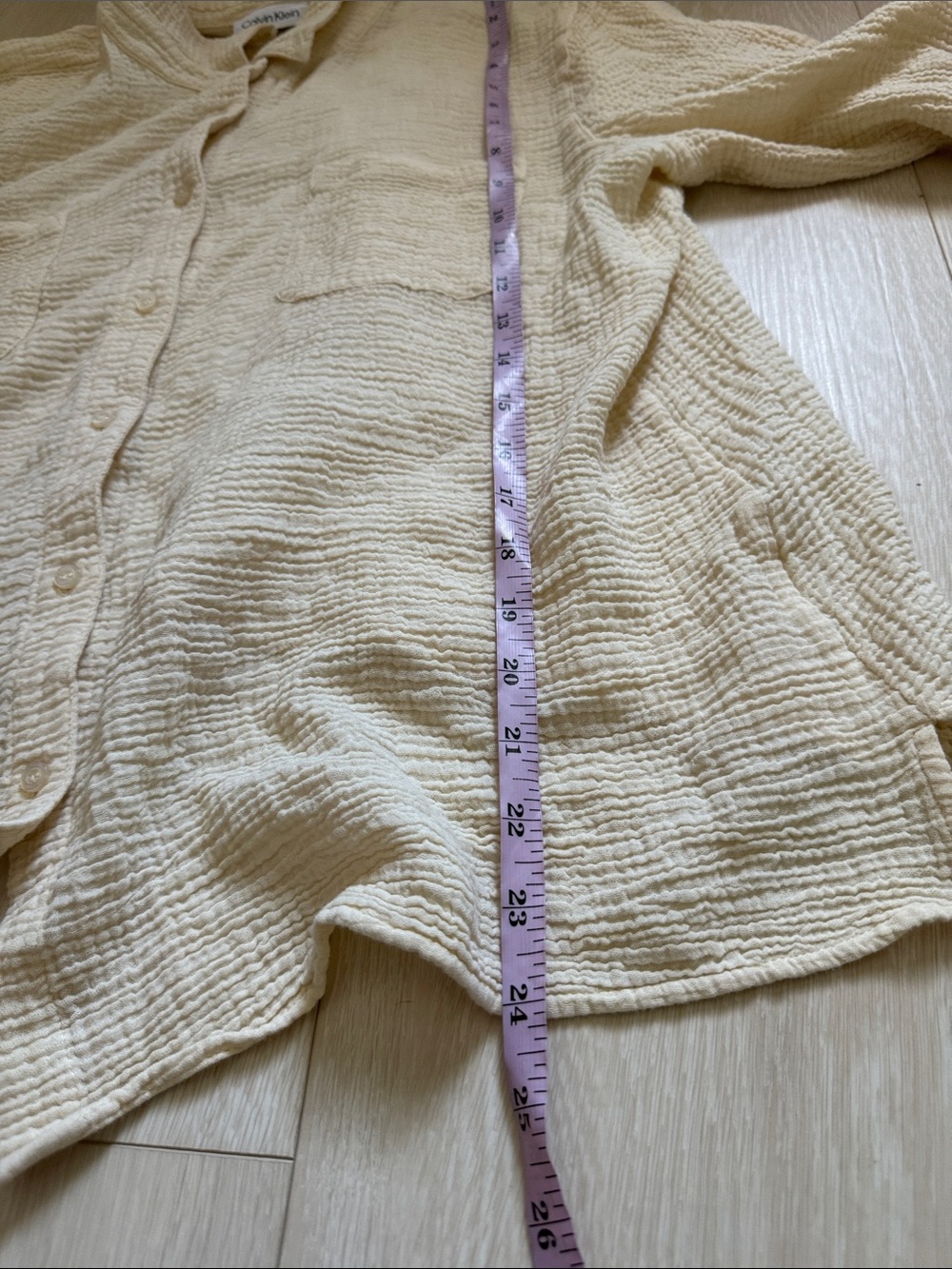 Calvin Klein Light Cream Button-Down Gauze Shirt - Picture 6 of 9